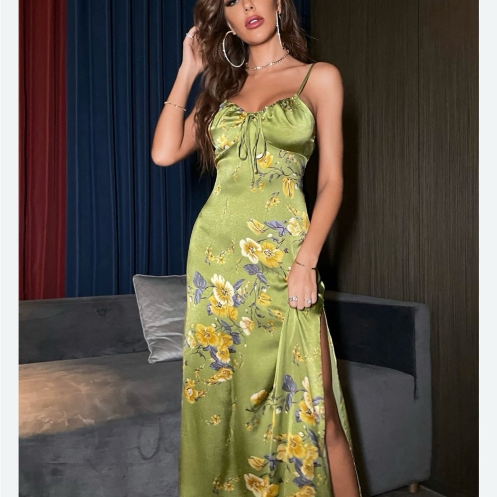 SHEIN Olive and Mustard Floral Maxi Dress